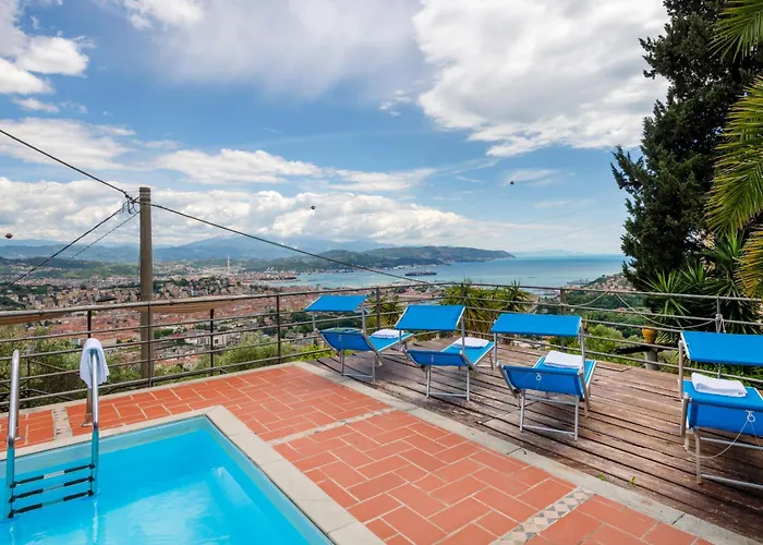 Le Palme-pool, Garden, Terrace & Sea View Villa La Spezia